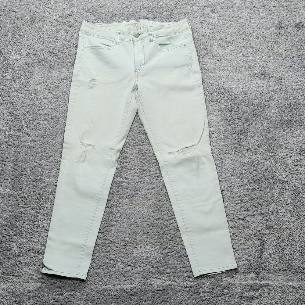 American Eagle Mid Rise Jeggings Size 10 Mint Green Super Stretch Jeans READ